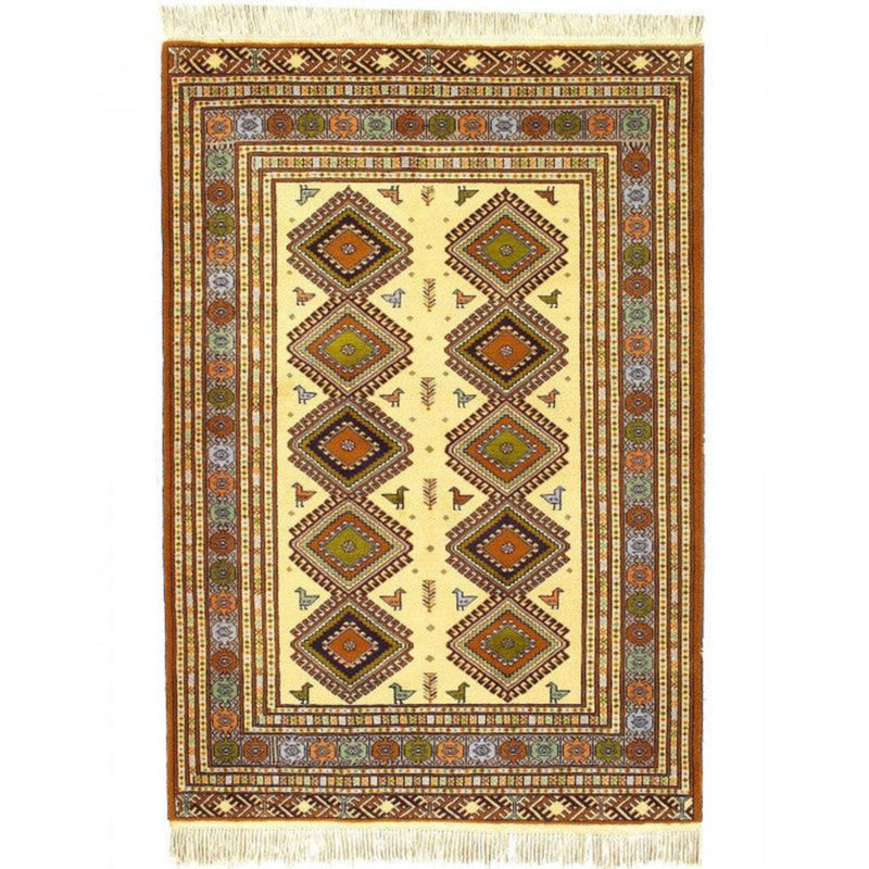 Tapis ivoire / oriental en laine / coton 4 pi x 6 pi 4 po Oriental