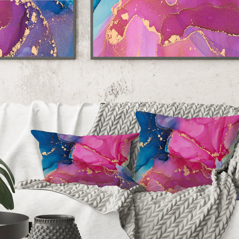 Mauve et rose, art abstrait fluide de luxe - coussin décoratif imprimé moderne, 16 po x 16 po