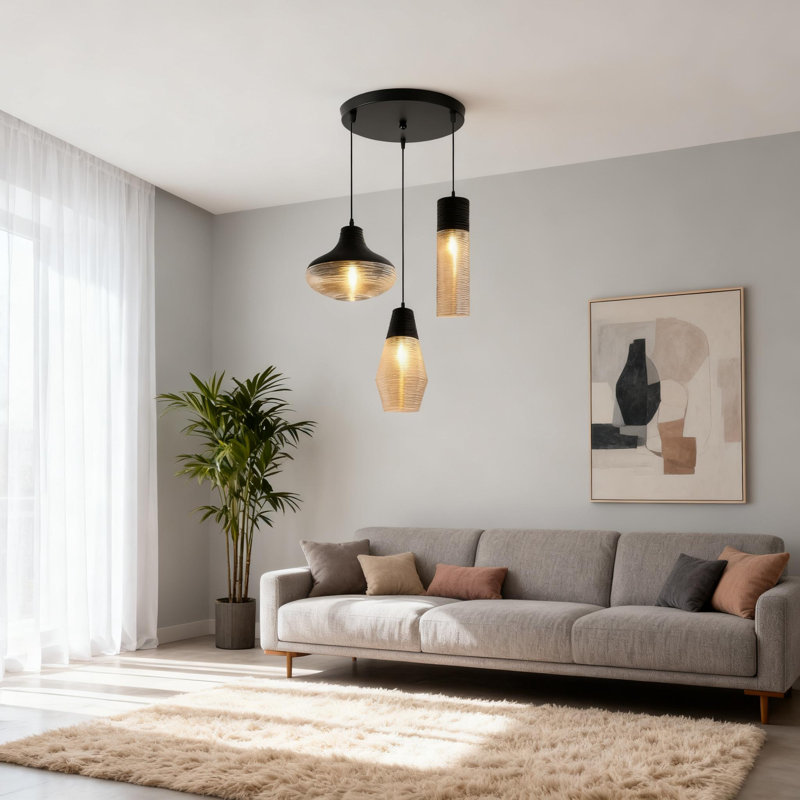 Modern Ribbed Glass 3 -light Pendant Light