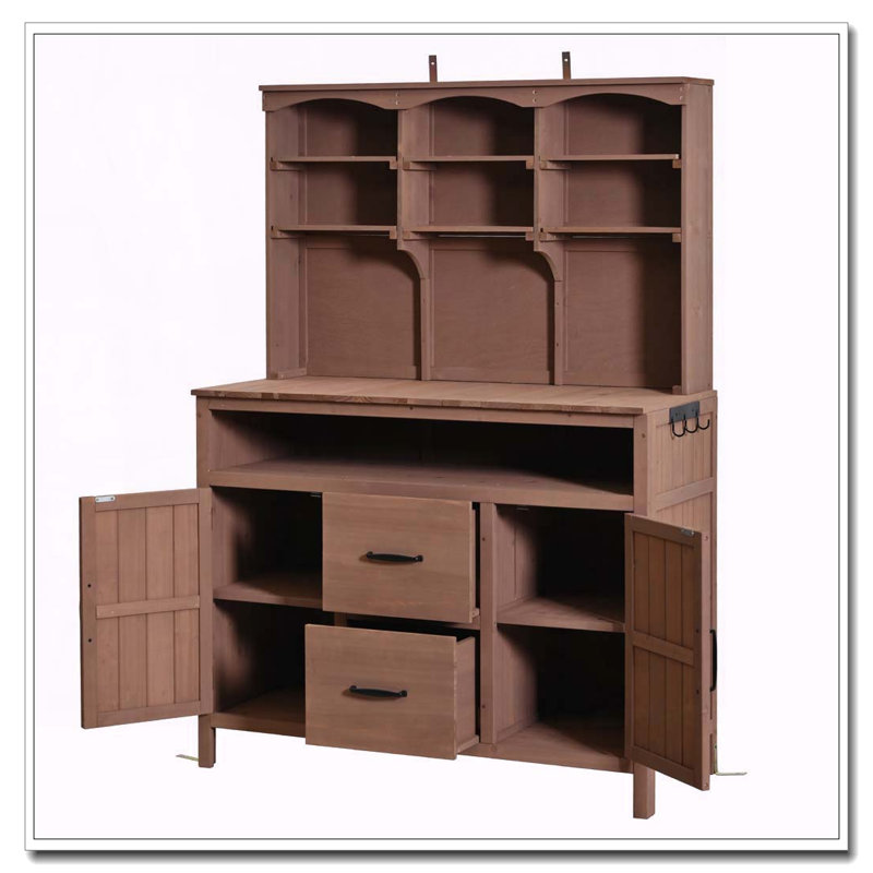 Large Fir Wood Potting Bench,45.3''L Multi-Functional Outdoor Patio Kitchen Island with Hutch, Brown