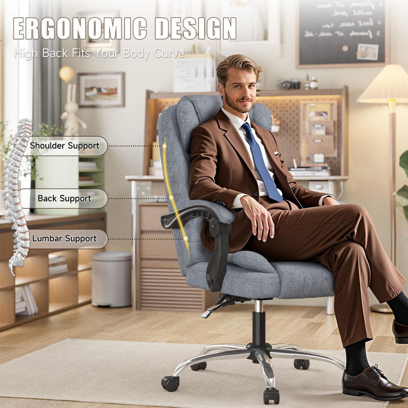 High Back Swivel Office Chair, Executive Chair, Light Grey,  Canvas