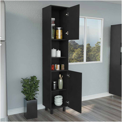 Armoire garde-manger Almada, trois tablettes intérieures, finition wengé noir