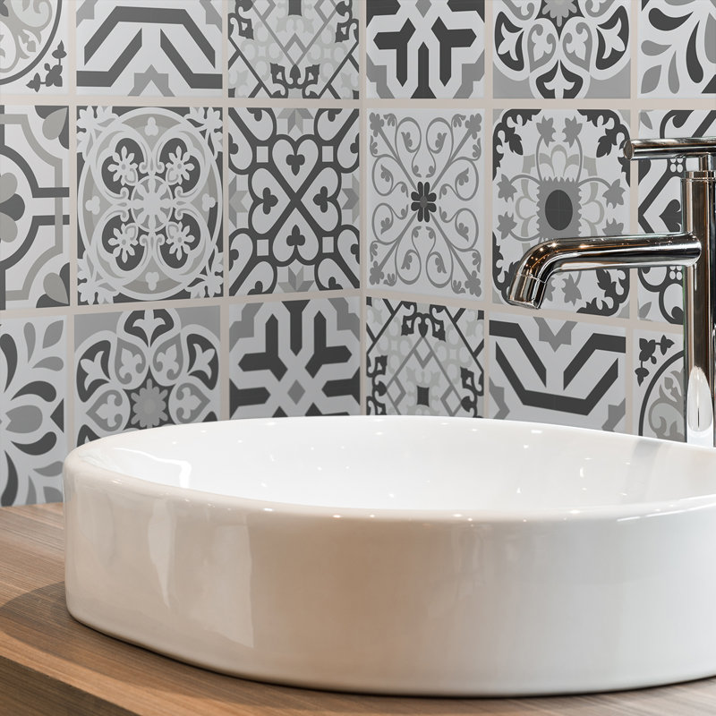 Gaspar Novi Light Grey Cement Azulejo Wall Tile Sticker Set - 15 x 15 cm (6 x 6 in) - 24 pcs