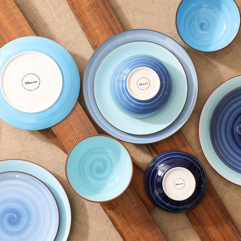 Gradient Blue Swirl Porcelain 12-Piece Dinnerware Set for 4
