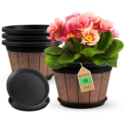 4 Pack 10 Inch Plant Pots,Upgrade Whiskey Barrel Planters...