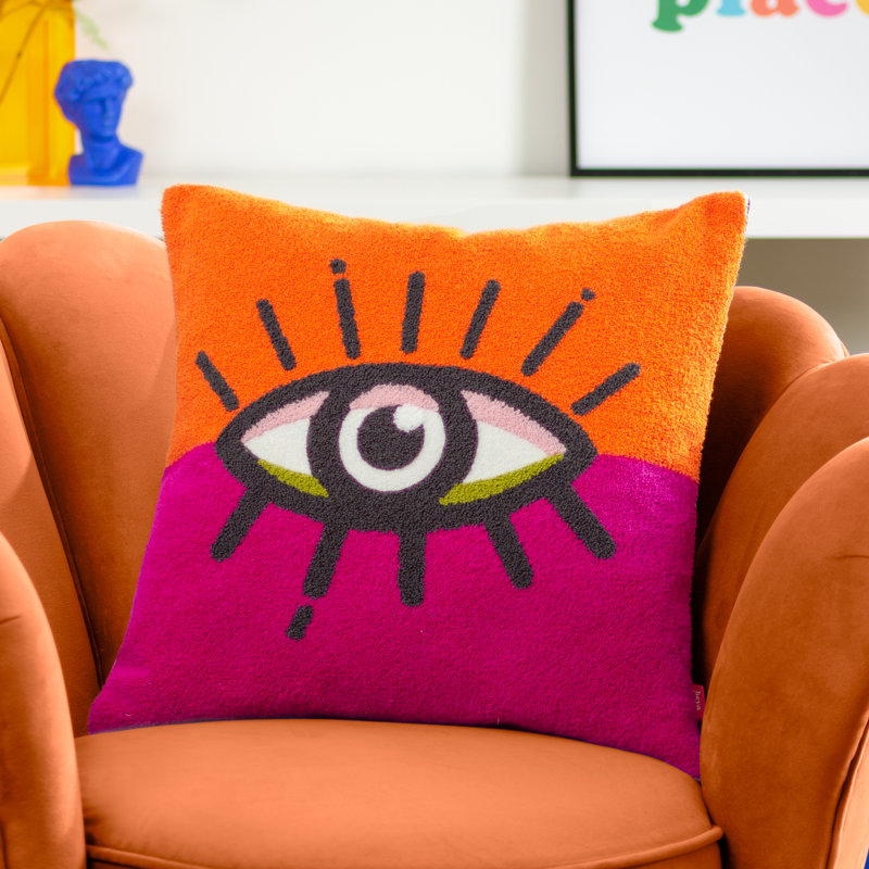 All Eyes On You Square Throw Cushion, Orange/Pink