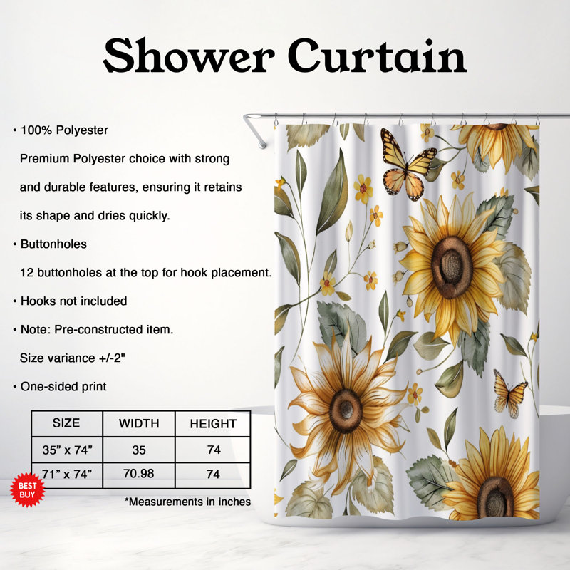 Sunny Flutter - Premium Shower Curtain, 74"H x 71"W