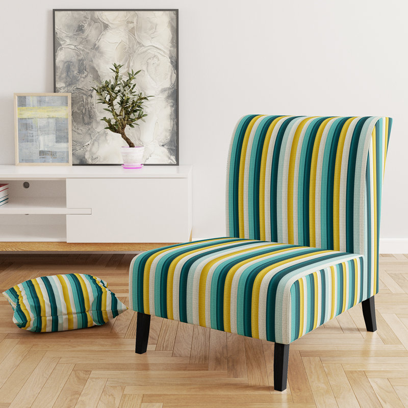 Fauteuil de chambre rembourré à rayures vertes et jaunes Harmony