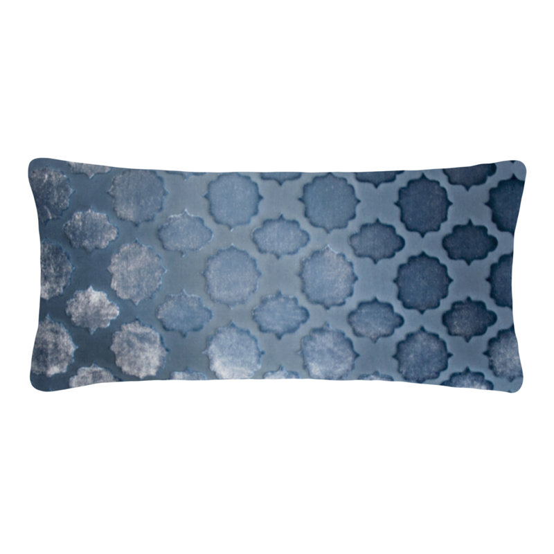 Mod Fretwork Lumbar Pillow Cover & Insert, Denim, Polyester/Polyfill, 12" x 24"