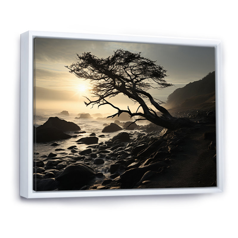 Plage côtière calme II - impression, H 16 po x l 32 po x P 1 po, Cadre flottant blanc