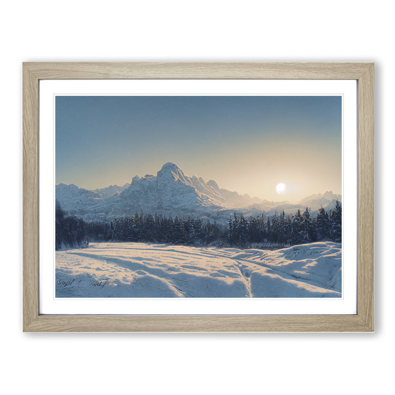 XH1022-10242X Winter Mountain Sunrise Vol.1 1 Piece Single Picture Frame Wall Art, 25cm H x 34cm W x 2cm D, Oak Framed
