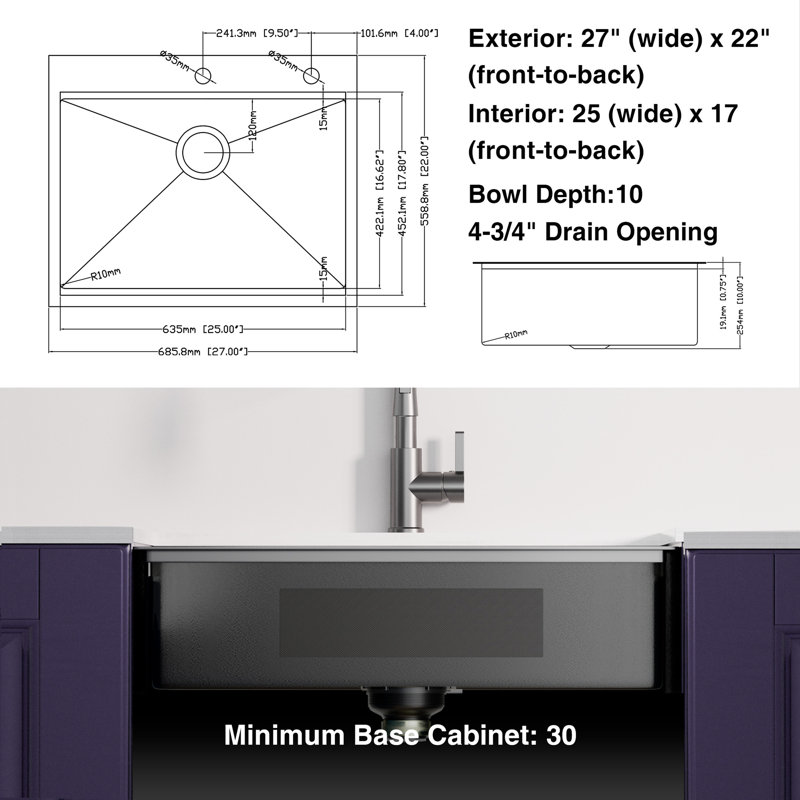Évier de cuisine noir Topmount