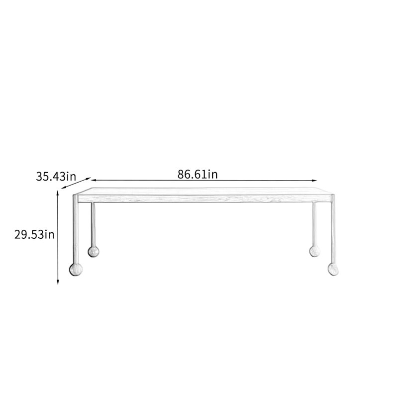 Table de salle à manger en bois de frêne de style nordique., H 29,53 po x L 86,61 po x l 35,43 po