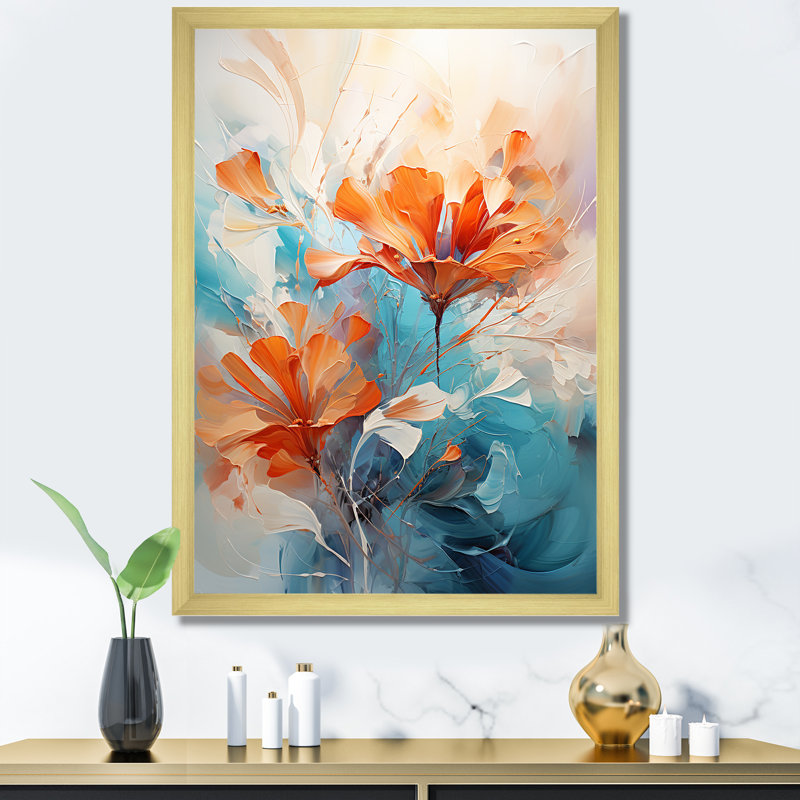 Beige et bleu murmure brise I - paysages abstraits, art mural, salon_105681, H 32 po x l 24 po, Gold Picture Framed
