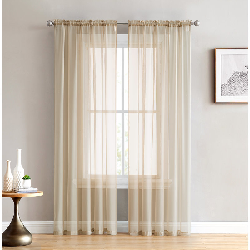 Daxin Sheer Voile Rod Pocket Curtain Panels, Antique Taupe, 54" W x 72" L