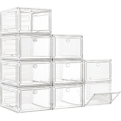 Boîtes de rangement pour chaussures transparentes durables avec fermeture magnétique, organisateur empilable pour placard, armoire à chaussures pliable et peu encombrante