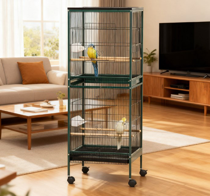 Grande cage à volière intérieure avec conception à plusieurs portes pour oiseaux, Noir/vert