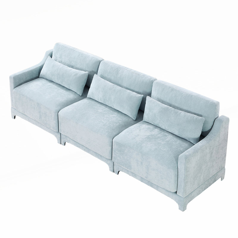 Canapé à accoudoirs rembourrés en chenille 105,9 po, 3, Bleu ciel