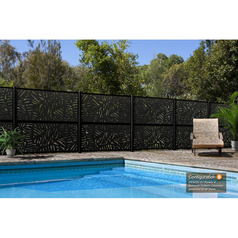 Black Galvanized Steel 72" x 36" Decorative Privacy Screen Panel