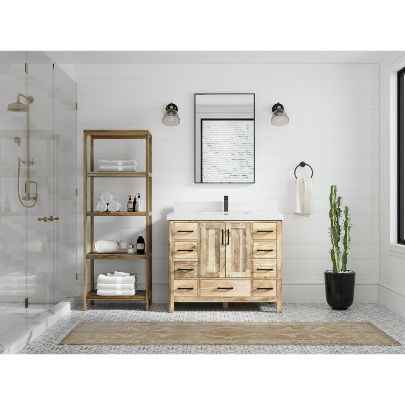 Ensemble de meuble-lavabo simple 42 po Malibu, Blanc délavé, Blanc