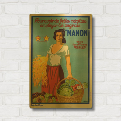 « Manon », affiche vintage en métal doré, 40,6 x 61 cm
