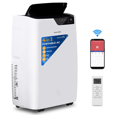 Single Duct Portable Air Conditioner And Heater - 12000 BTU Cooling Capacity (ASHRAE) Compact Home A/C Cooling And Heating Unit With Smart Wi-Fi Control, Built-In Dehumidifier & Fan Modes, Includes Window Mount Kit (White)