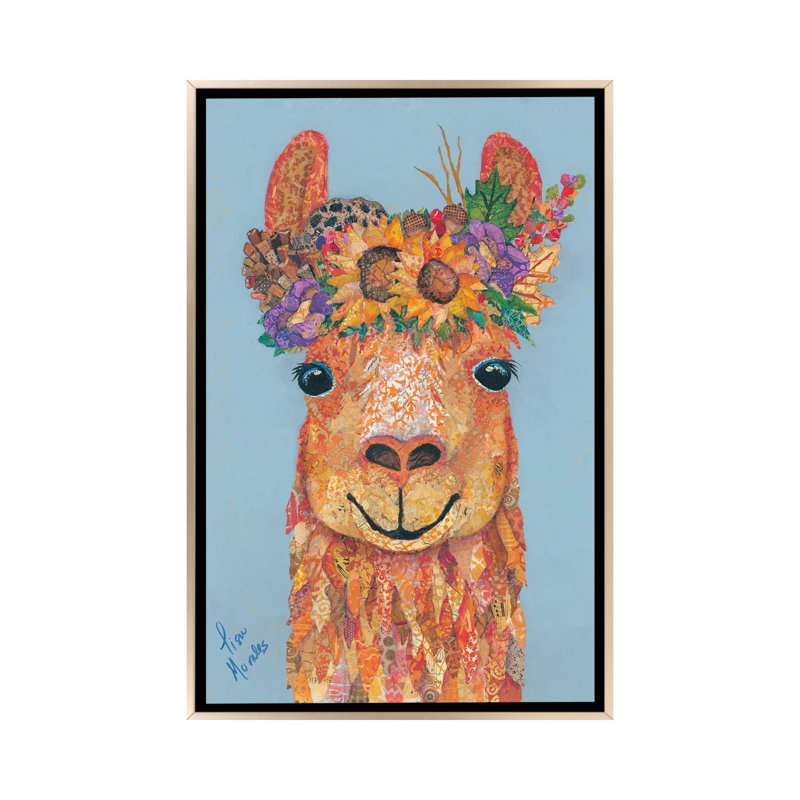 Llama Autumn - Wall Art Print - Wrapped Canvas, 26" x 18", Framed Canvas, Champagne