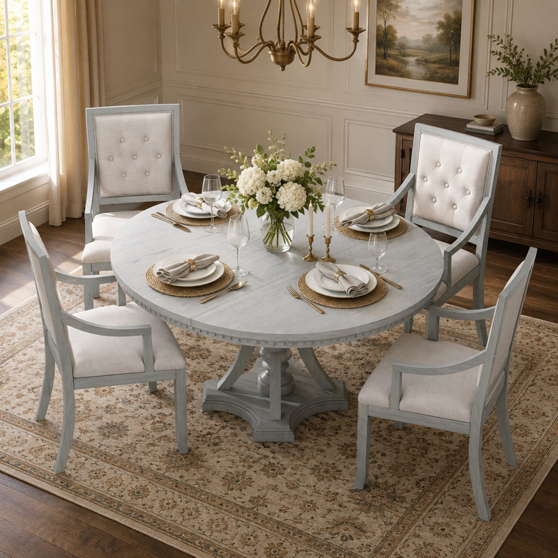 Bowlds Retro 5-piece Dining Set Extendable Round Table and 4 Chairs,Round Table Top with Leaf,dining table set,dining room set