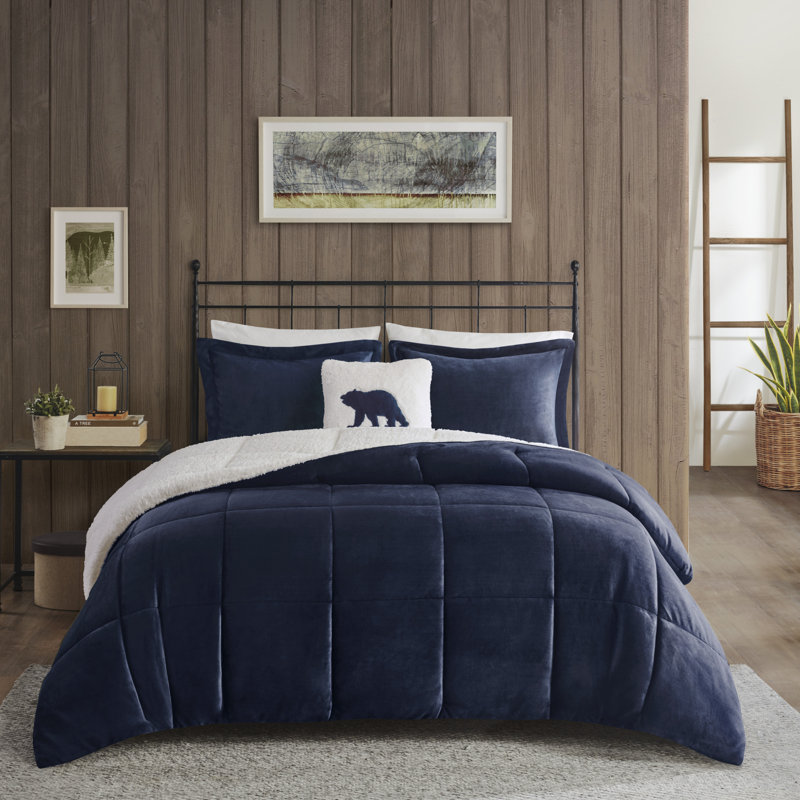 Ensemble d'édredon ultra-doux Alton, Bleu marine / Ivoire, Queen Comforter + 2 Shams + 1 Decorative Pillow