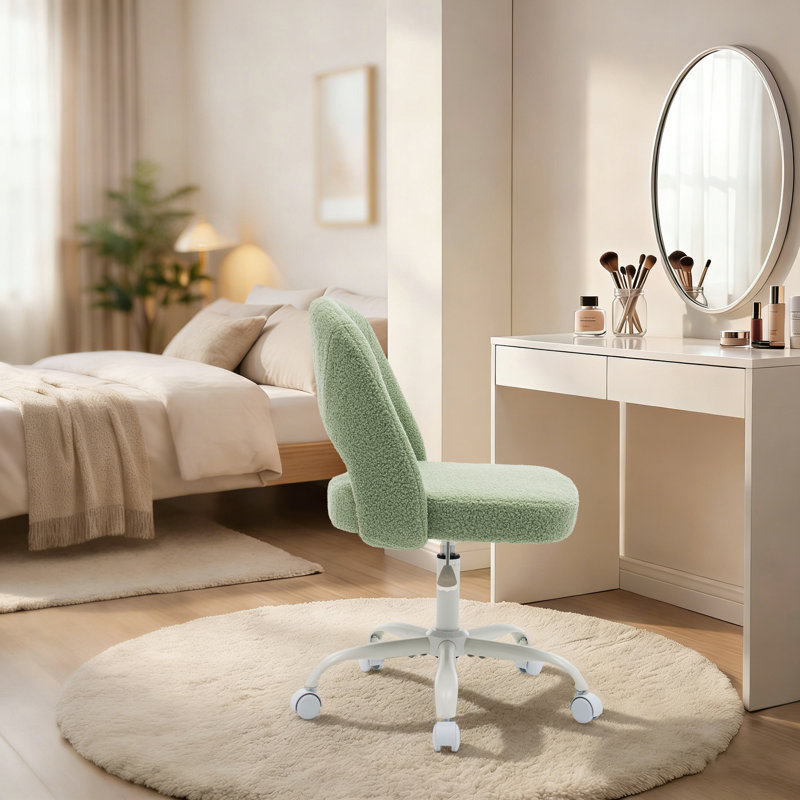 Fauteuil de coiffeuse à roulettes en molleton Teddy, Vert