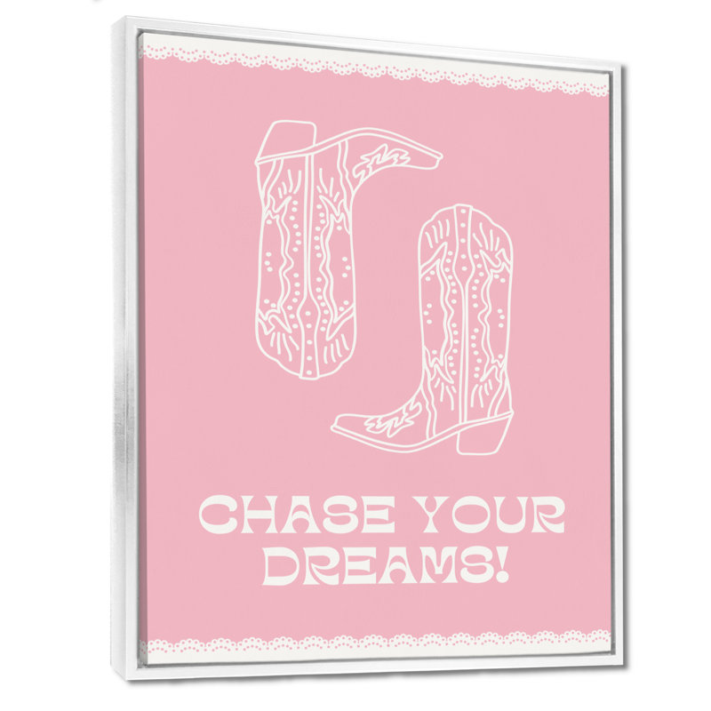 Impression d'art mural «Pink Chase Your Dreams Cowboy» - Cowgirls, Toile encadrée flottée blanche, H 32 po x l 16 po x P 1 po