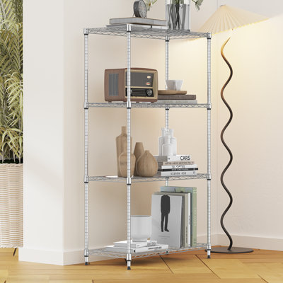 Étagère métallique de 76 cm (30 po), tablette de rangement réglable à 4 niveaux pour la cuisine, le garde-manger et l'organisation de la maison, chromée
