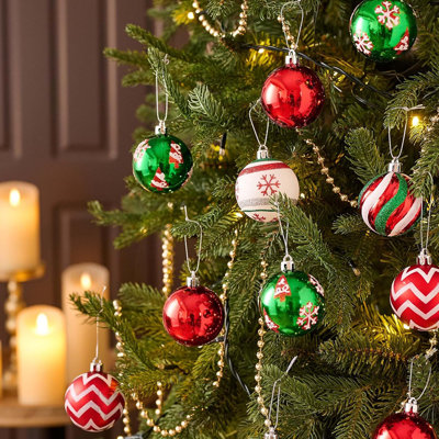 Christmas Ornaments Tree Decorations, 30ct Red Green White Shatterproof Christmas Ball Ornaments Set, 2.36 Inch Decorative Hanging Ornament Bulk For Xmas Holiday Party Decor
