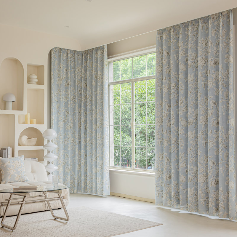 Amelia Linen Blend Semi-Sheer Curtain Panel Pair (Set of 2), 50" W x 96" L, Blue
