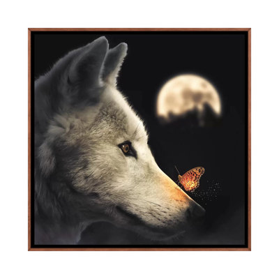 The Wolf & Glowing Butterfly by Zenja Gammer - Print on Canvas