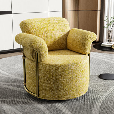 Yellow 360 Degree Rotating Accent Chair, Easy - To Assemble And Fashion Style For Small Living Areas Rotation Luxury Scratch Upholstered Armchair