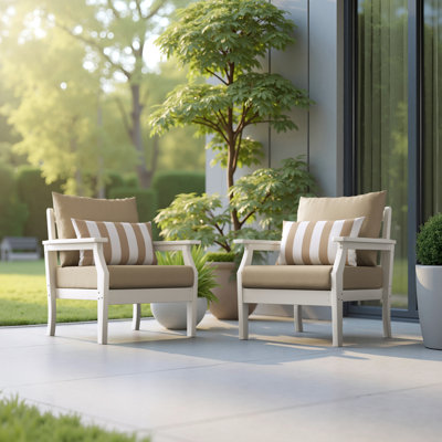 Kamas 2 Piece Sunbrella Outdoor HDPE Club Chairs - White/Maxim Heather Beige