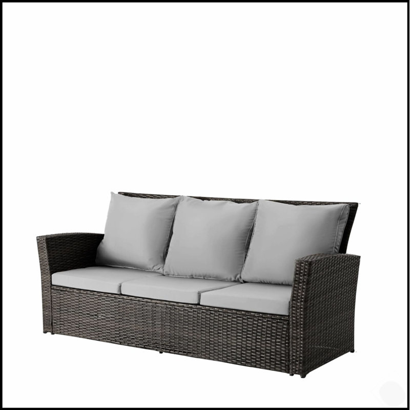 67.7-Inch All-Weather Wicker 3-Seat Patio Sofa With Waterproof PE Wicker And High-Density Foam Cushions, Brown, Gray