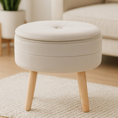 Presidio 46cm Wide Tufted Round Solid Colour Ottoman with Storage