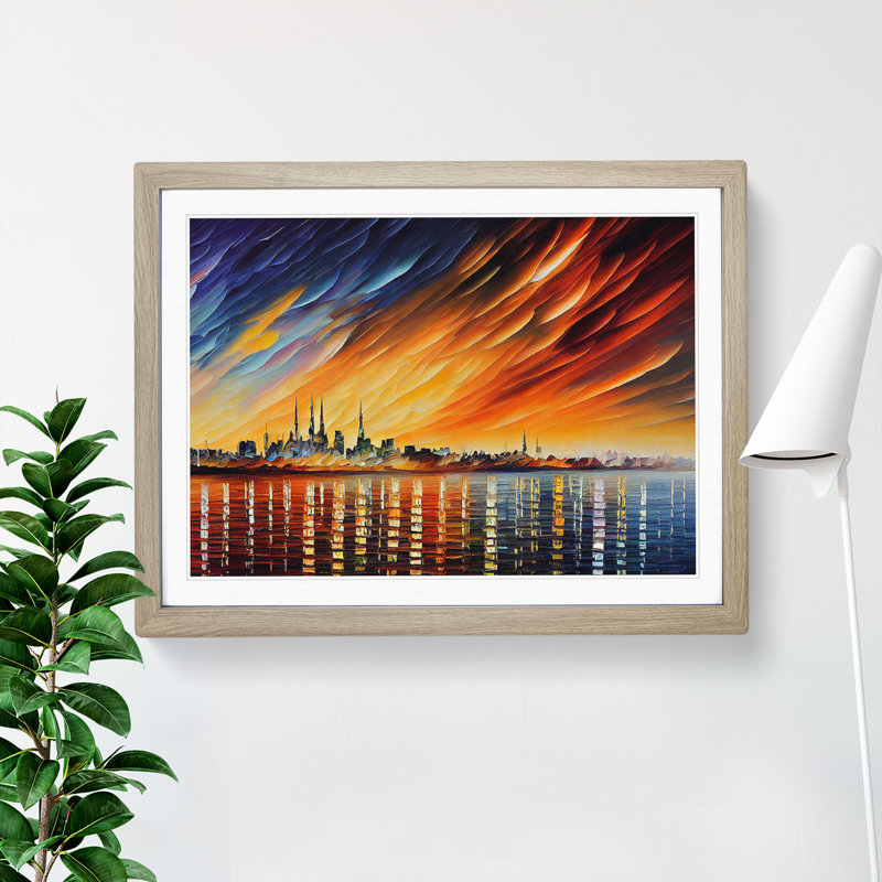 Riveting City Skyline - Single Picture Frame Print, 34cm H x 46cm W x 2cm D, Oak Framed