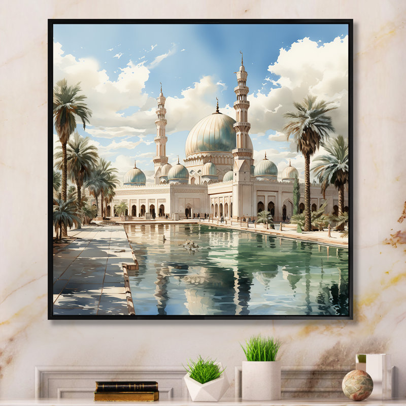Blanc, mosquée de l'Islam blanc Sheik Zayed I - Art mural, Cadre flottant noir, H 30 po x l 30 po x P 1,5 po