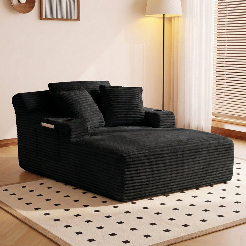 Chaise longue convertible surdimensionnée moderne, support de ressorts ensachés ergonomique, aucun assemblage requis, Noir