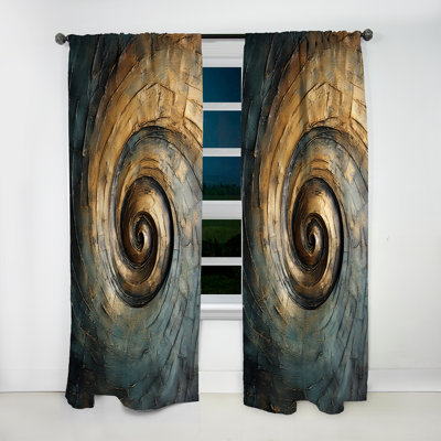 Bronze Whirling Wisdom Vortex - Abstract Spirals Room Darkening Abstract Curtain - 1 Panel
