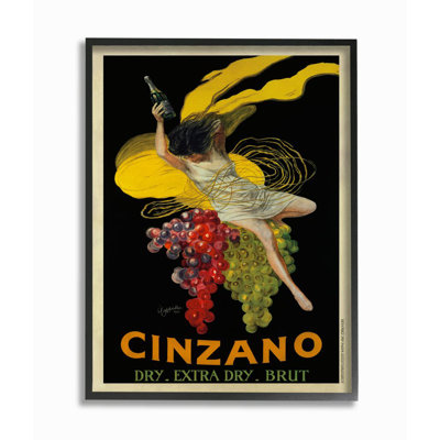 Cinzano Vintage Poster Wine Design Oversized Black Framed Giclee Texturized Art by Marcello Dudovich
