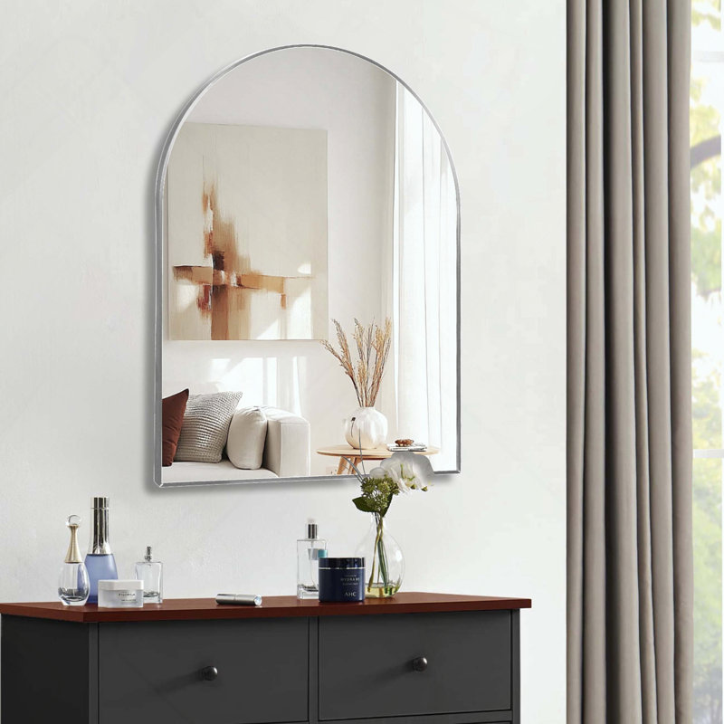 Miroir de salle de bain arqué, Argent, 36 po x 30 po