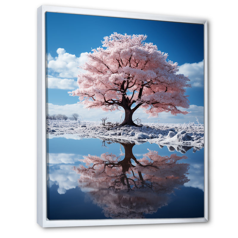 Dariush " Pink Tree Whimsical Reflections ", H 20 po x l 12 po x P 1 po, Cadre flottant blanc