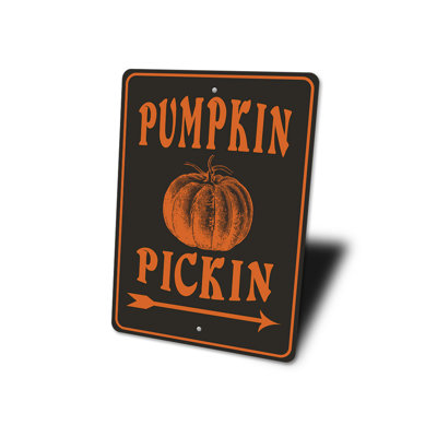 Pumpkin Pickin This Way Aluminum Sign