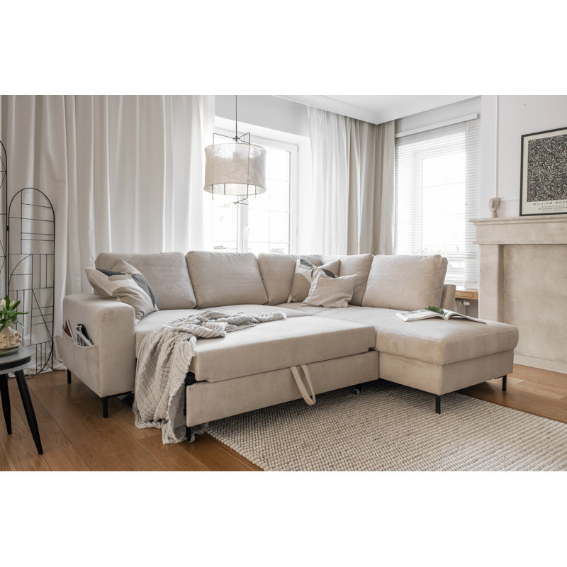 Lofty Lilly 6 seater Corner Sofa Bed, Beige, Right Hand Facing