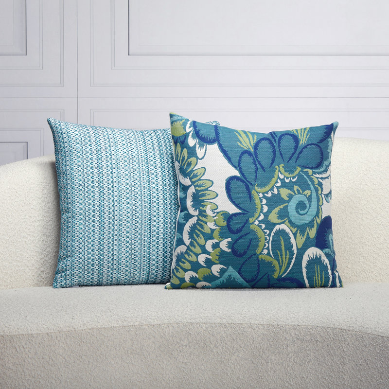 Floral Wave Sunbrella® Square Indoor/Outdoor Throw Pillow Cover & Insert by Elaine Smith, Blue
