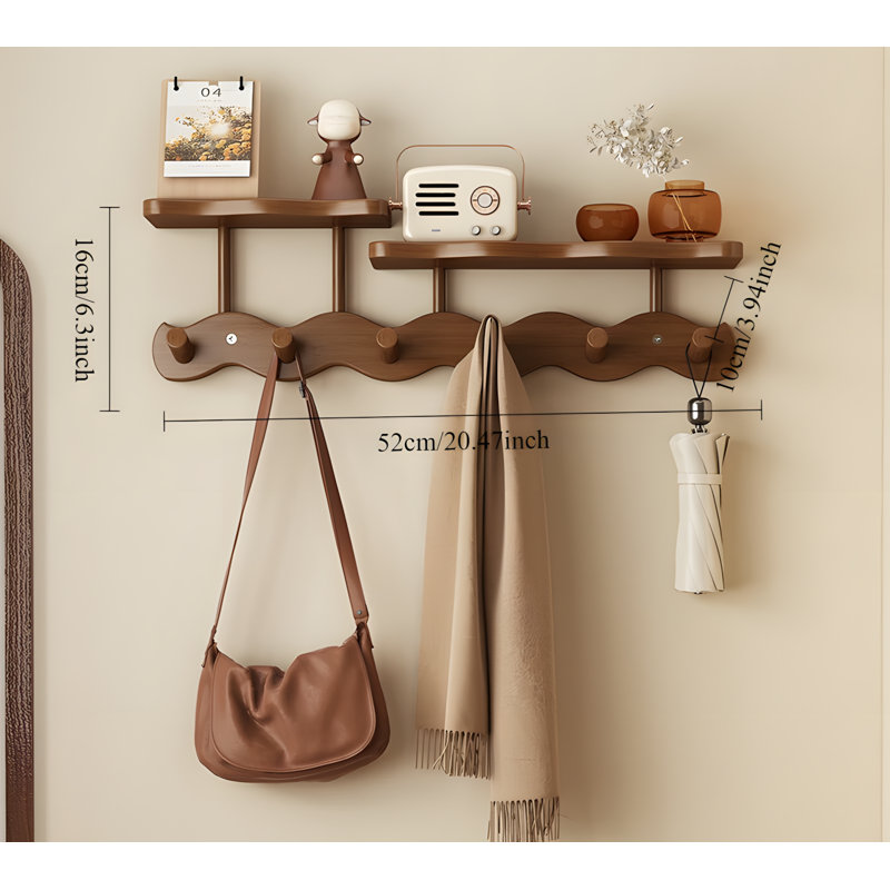 Wall Mounted Coat Rack With 6 Hooks And Floating Shelf - Space Saving Entryway Organizer For Hats, Jackets, Bags In Kitchen, Bedroom, Bathroom